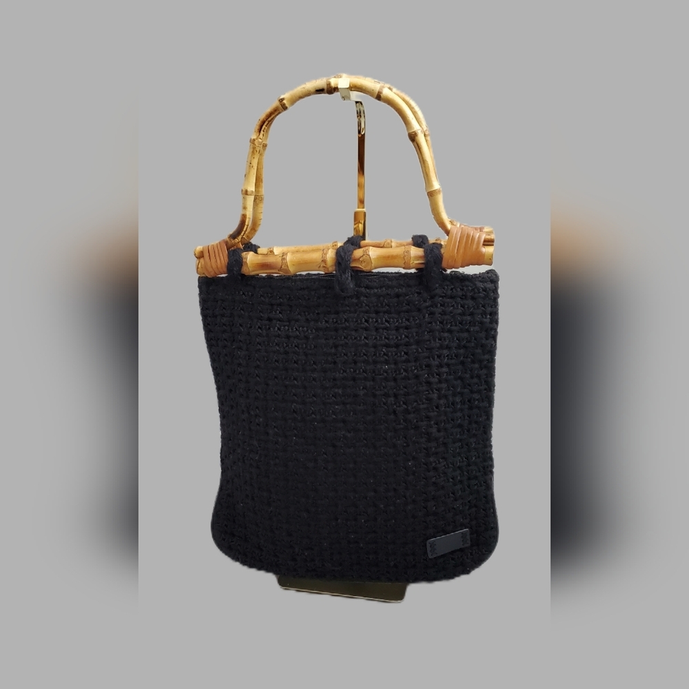The Sak Vintage Black Crochet Bag With Bamboo Top Handle